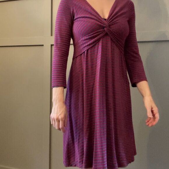 ANTHROPOLOGIE Lilka Striped Long Sleeve Twist Front Dress Size Small - Picture 5 of 11